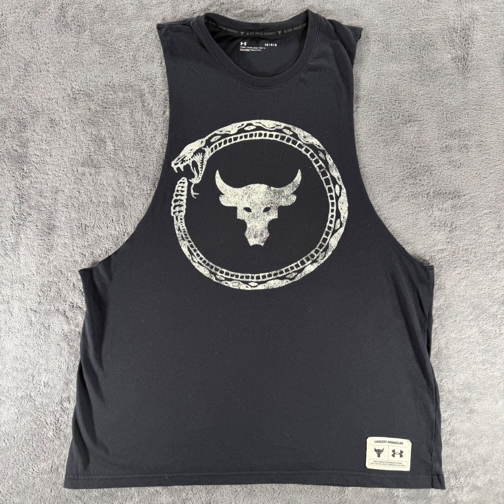 Under Armour Project Rock Same Game Tank Mens Large Black Brahma Bull Snake